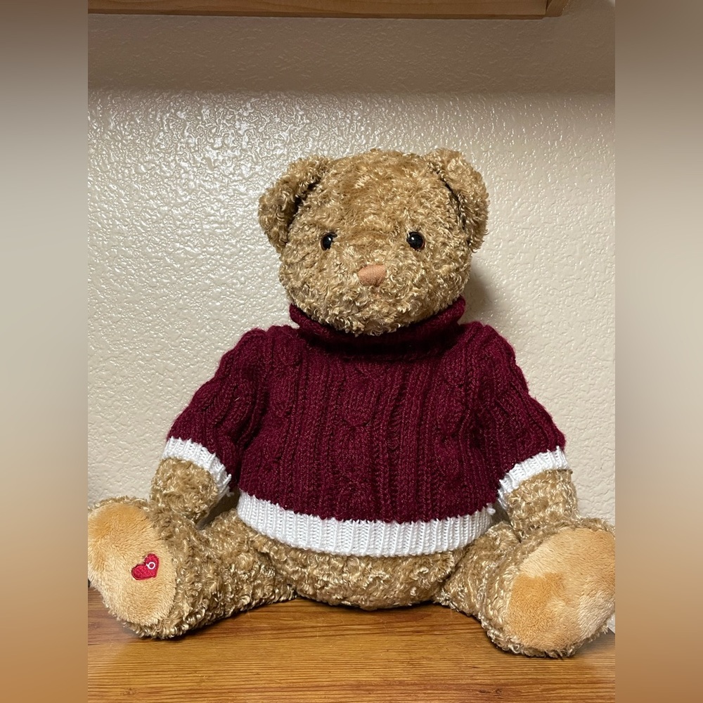 Gund Little Brown Bear Only At Bloomingdale's Big Belly Burgundy Sweater 15”